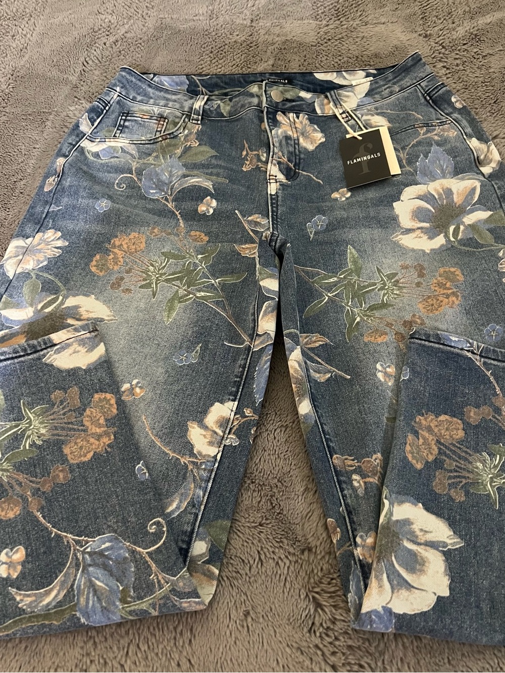 Flamingals Floral Straight-Leg Jeans in Blue